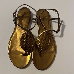 Bottega‎ Veneta Intrecciato Metallic Bronze Leather Sandal 39 1/2